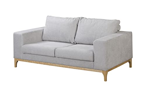 S-Style Möbel Vino Sofa 2-Sitzer Skandi-Stil 2er Couch Wohnzimmer Möbel Freistehend mit Holzfüßen 176x94x83 cm Hellgrau von S-Style Möbel