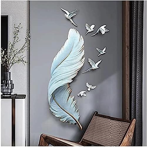 SAAKO 3D-Feder-Wanddekoration mit 7 fliegenden Vögeln, Kunstharz, hängende Wandskulptur für Zuhause, kreative Wandfigur von SAAKO