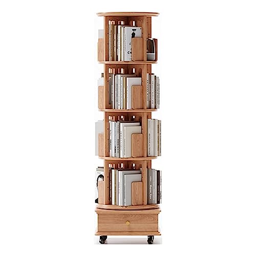 SAAKO Drehbares Bücherregal aus massivem Holz, um 360 Grad drehbares Aufbewahrungs-Bücherregal, stehendes Bücherregal mit Rollen und Schubladen-Bücherregal von SAAKO