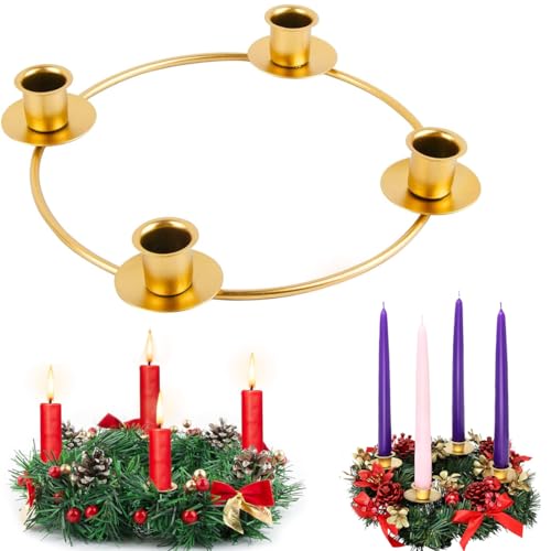 Adventskranz Kerzenhalter Weihnachten Gold Schwarz Stabkerzenhalter Kerzenständer Advent für Weihnachtskranz aus Metall für Weihnachts Tischdeko Weihnachtsdeko (A:Gold) von SADOMAIN