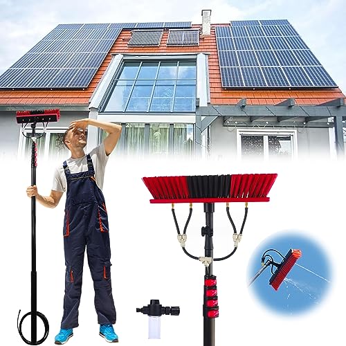 SADOMAIN 3.6-6m Wasserführende Teleskopstange Glasdach PV Anlage Reinigungsgerät 3-in-1 Waschgeräte Werkzeug Mit Teleskopstange Und Schlauchspray terrassendach reinigungsgeräte (55cm Brush Head,3.6M) von SADOMAIN