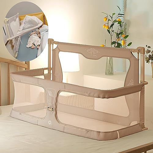 SADRIM 3 in 1 babybett,Babywiege,120x50cm,Baby Bett,reisegitterbett, beistellbett Baby boxspringbett,mit Moskitonetz,beistellbett Baby,der auf das Bett gestellt Werden kann (Color : Creamy-White) von SADRIM