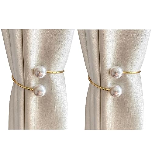 1 Paar stilvolle Metall-Perlen-U-Arm-Vorhang-Wandhaken, Gardinenhalter, ohne Bohren, ohne Haken for Wohnzimmer, Schlafzimmer, Küche (Color : Gold, Size : 2) von SAFWEL
