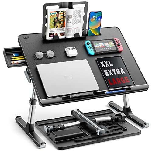 Saiji Laptop-Bett-Tablett, Verstellbarer Laptop-Betttisch, klappbarer Laptop-Ständer mit Schublade, zum Essen, Arbeiten, Schreiben, Spielen, Zeichnen von SAIJI