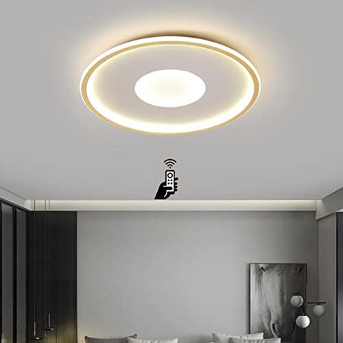 64W LED Deckenleuchte Golden Panel Lampe Schlafzimmer Wohnzimmerlampe Dimmbar Minimalistisch Stil Rund Acryl-Schirm Deckenlampe mit Fernbedienung Ø50*4cm Ultradünn DeckenBeleuchtung für Büro Esszimmer von SAIVITT