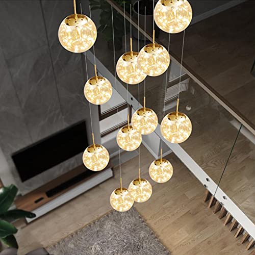 Glaskugel Pendellampe Kronleuchter Modern Led Esstisch Esszimmer Lampe, Treppenhaus Leuchte, Warmes Licht, Höhenverstellbar Design, Silber Bernstein Lampenschirm, Luxus-Deckenlampe (D50cm, 10-flammig) von SAIVITT