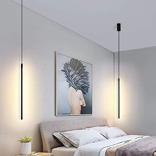 Modern Pendelleuchte Hängelampe LED Schlafzimmer Wohnzimmer Schwarz Kreativ Rechteck Höhenverstellbar Design Leseleuchte Kronleuchter für Küchen Bar Studie Büro Treppen Lampe, H100cm, Warmweiß Licht von SAIVITT