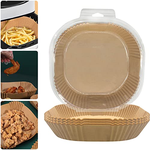 Braun Backpapier Für Heißluftfritteuse,Quadrat Ntihaft Ungebleichtes Bratpapier,Aus Papier Für Bratpfanne Ofen Mikrowelle HeißLuftfritteuse (100, 20cm) von SALADOCY