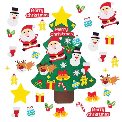 Filz Weihnachtsbaum, 100cm Hoch Filz Weihnachtsbaum Set mit 21 Pcs Ornamente, DIY Filz Weihnachtsbaum, Wand Dekor Für Kinder Weihnachten Geschenk (Stil D) von SALADOCY