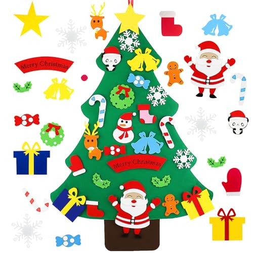 Filz Weihnachtsbaum, 100cm Hoch Filz Weihnachtsbaum Set mit 23 Pcs Ornamente, DIY Filz Weihnachtsbaum, Wand Dekor Für Kinder Weihnachten Geschenk (Stil E) von SALADOCY