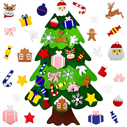Filz-Weihnachtsbaum, 3,67 Ft DIY Weihnachtsbaum aus Filz mit 25 abnehmbaren Ornamenten, Weihnachtsgeschenke für Kinder, Weihnachtsdekoration für Wanddekoration von SALADOCY