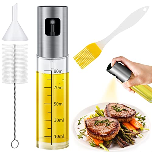 Ölsprüher Flasche, 100ml Ölsprüher für Kochen mit Skala, Durchsichtige Nachfüllbare Öl Oder Essigspenderflasche, 1x100ml Olivenöl Spray + 1 Öl Pinsel Kochen +1 Trichter Kombination Oil Sprayer von SALADOCY