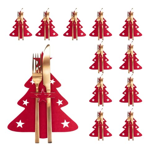 SALADOCY 12 Stück Besteckhalter Weihnachten Filz, Weihnachts Bestecktasche, Bestecktasche Weihnachtsdeko, Weihnachten Bestecktasche für Weihnachten Deko von SALADOCY