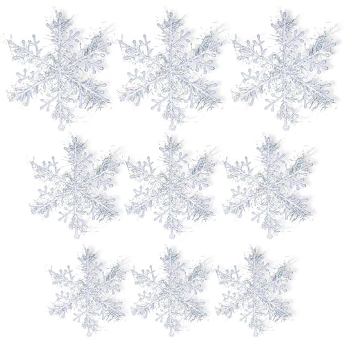 SALADOCY 60 Stück Schneeflocken Deko, Weihnachtsbaumschmuck Weiß Schneeflocken, Zum Dekorieren von Weihnachtsbäumen und Fenster, mit Schnur, Premium Kunststoff von SALADOCY