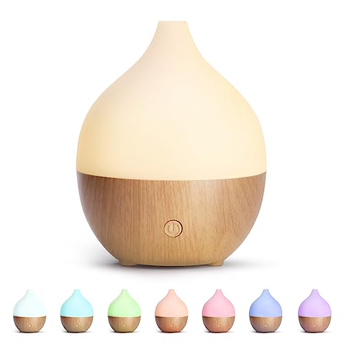 SALKING Aroma Diffuser, 100ml Kleiner Ultraschall Aromatherapie Diffusor für ätherische Öle, mit automatischer Abschaltfunktion, Warmweiß Licht Weiß Holzmaserung Diffusor für Zuhause Büro Oder Yoga von SALKING