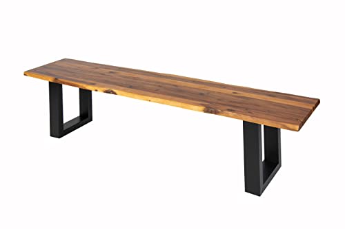 SAM Sitzbank 180x40 cm Esra, Akazien-Holz, Massive Holzbank, Baumkantenbank mit schwarz lackierten Metallbeinen von SAM