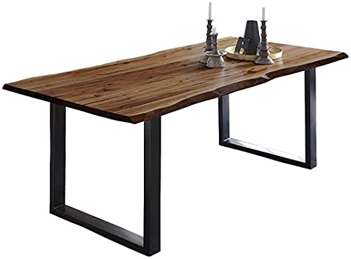 SAM Baumkantentisch 240x100 cm Mephisto, Akazienholz massiv + nussbaumfarben lackiert, Esstisch mit schwarz lackiertem U-Gestell, Esszimmertisch/Holztisch, Tischplatte 26 mm von SAM