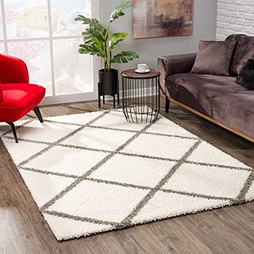 SANAT Madrid Shaggy Teppich - Hochflor Teppiche für Wohnzimmer, Schlafzimmer, Küche - Creme, Größe: 160x230 cm von SANAT