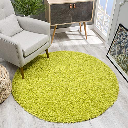 SANAT Teppich Rund - Hellgrün Hochflor, Langflor Modern Teppiche fürs Wohnzimmer, Schlafzimmer, Esszimmer oder Kinderzimmer, Größe: 150x150 cm von SANAT