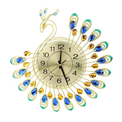 SANON 3D Wanduhr Diamant Dekorative Uhr, Kristall Stumm Quarzuhr mit Metallnadel & Zifferblatt Moderne Wanddekor Uhr für Wohnzimmer Schlafzimmer, Home Wandkunst Dekoration, Peacock-Shape von SANON