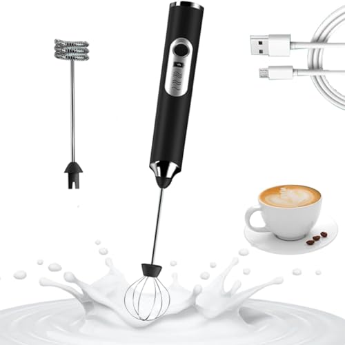SANON Handheld-Milchaufschäumer, USB wiederaufladbar, elektrischer Getränke-Mixer mit 2 Edelstahl-Schneebesen, 3 Geschwindigkeiten von SANON