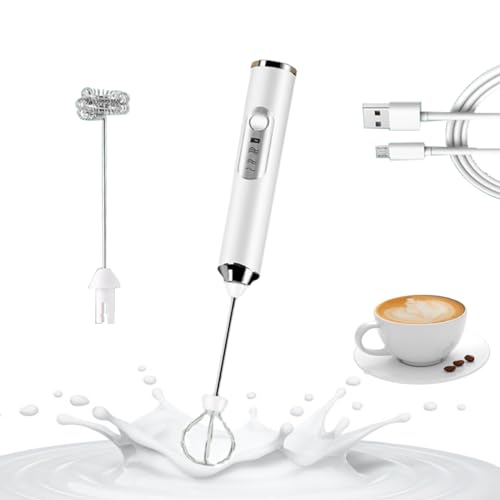 SANON Elektrischer Milchaufschäumer, Handheld-Milchaufschäumer, USB wiederaufladbar Aufschäumer, Elektrisch Milchaufschäumer Stab mit 2 Edelstahl-Schneebesen 3 Geschwindigkeiten von SANON