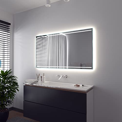 SARAR Badezimmerspiegel mit integriertem LED-Beleuchtung Bad 150x70 cm Made in Germany Casoria Wandspiegel Badspiegel led auf Maß von SARAR