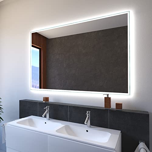 SARAR Wandspiegel mit schmaler rundum LED-Beleuchtung 100x90cm Made in Germany Designo MA4111 Badspiegel Spiegel mit Beleuchtung Badezimmerspiegel nach-auf Maß von SARAR