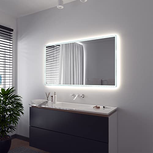 SARAR Wandspiegel mit rundum LED-Beleuchtung 100x80 cm Made in Germany Vittoria eckiger Badspiegel Spiegel mit Beleuchtung Badezimmerspiegel von SARAR