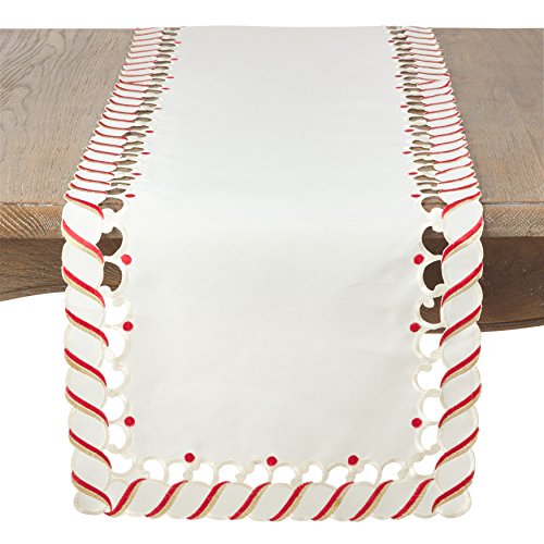 SARO LIFESTYLE 1633.I1690B Bonbon-Kollektion Tischläufer mit Zuckerstangen-Design, Polyester, beige von SARO LIFESTYLE
