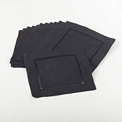 SARO LIFESTYLE 6100C 24/7 Everyday Collection Black Hemstitched Cocktail Napkin, 6" Square-Set of 12 Pcs, 6", 12 Pieces von SARO LIFESTYLE