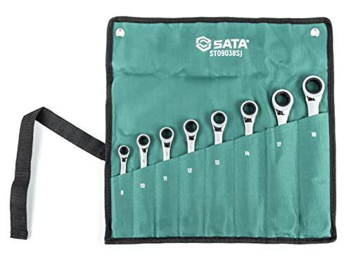 SATA ST09038SJ Ratschen Ringmaulschlüssel, Gabelringschlüssel, Gabelschlüssel, Schraubenschlüssel Set, metrisch 10-19 mm 8 Tlg. von SATA
