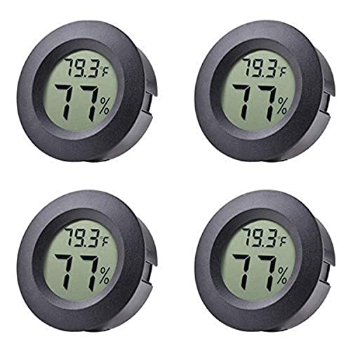 SATOHA Veanic 4-Pack Mini Hygrometer Thermometer Fahrenheit or Celsius Meter Digital LCD Monitor Indoor Room Round Humidity Temperature Gauge for Humidors Home Greenhouse Babyroom Reptile Incubator von SATOHA