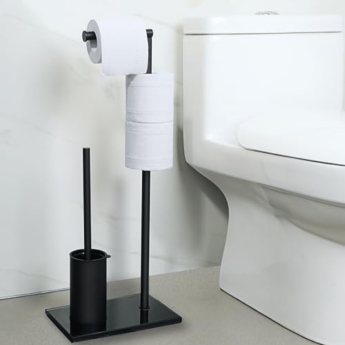 Toilettenpapierhalter mit Bürste, SAYAYO Toilettenpapierhalter Stehend mit WC Bürste Klopapierhalter Stehend mit Klobürste Toilettenpapierhalter Ohne Bohren Schwarz für Toiletten, Badezimmer, Küchen von SAYAYO