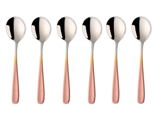 SBOMHS Esslöffel Müslilöffel 18/10 Edelstahl Suppenlöffel 6-stück Menülöffel länge 17,5CM Breit 4,5CM Tafellöffel Suppentassenlöffel für Porridge Dessertlöffel Soup Spoons (Farbverlauf Roségold) von SBOMHS