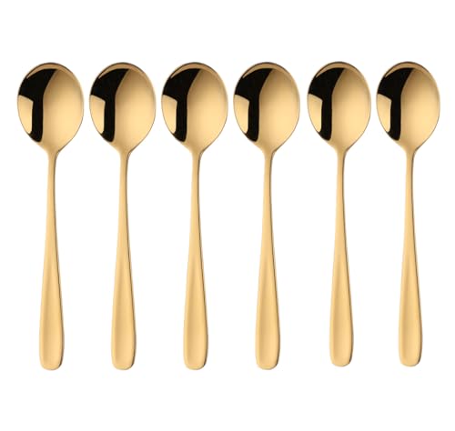 SBOMHS Esslöffel Müslilöffel 18/10 Edelstahl Suppenlöffel 6-stück Menülöffel länge 17,5CM Breit 4,5CM Tafellöffel Suppentassenlöffel für Porridge Dessertlöffel Soup Spoons (Gold) von SBOMHS