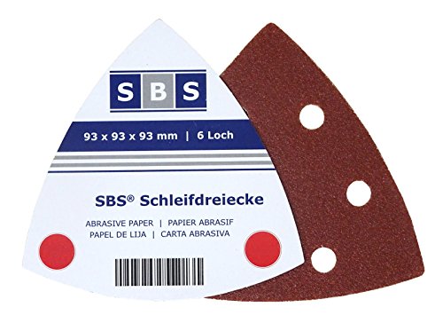 SBS Klett-Schleifdreiecke | 93x93x93 mm | Korn 180 | 200 Stück | für Delta-Schleifer 6 Loch von SBS