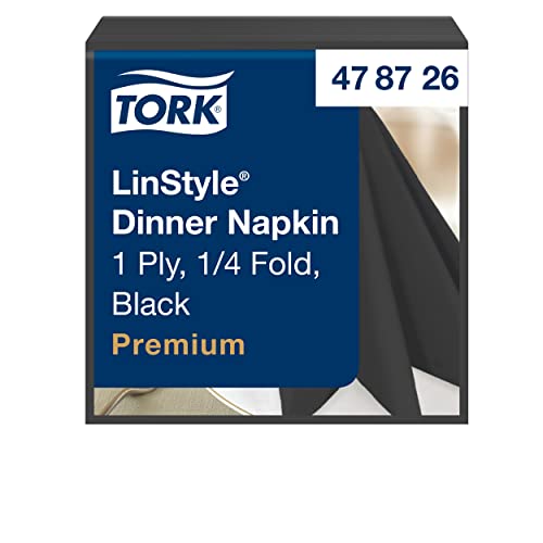 Tork 478726 Linstyle Premium Dinnerservietten Schwarz / Servietten stoffähnlich / 1-lagig / Premium Qualität / 12 x 50 (600) Airlaid Servietten / 39 x 39 cm (B x L) von Tork