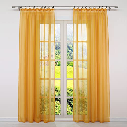 SCHOAL Gardinen mit Kräuselband Transparente Vorhänge Voile Fensterschal Modern Wohnzimmer Uni 1 Stück BxH 140x245cm Orange von SCHOAL