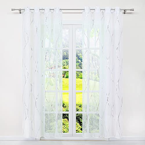 SCHOAL Gardinen mit Ösen Transparente Vorhänge Voile Gardinenschal Fensterschal Modern Dekoschals mit glänzenden Wellen Muster 1 Stück BxH 140x245cm Silber von SCHOAL