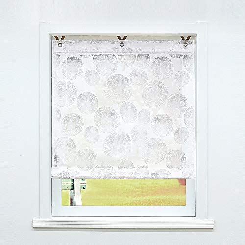 SCHOAL Raffrollo ohne Bohren Raffgardinen Ausbrenner Gardinen Transparent Ösenrollo Weiß Vorhänge mit Ösen 1 Stück BxH 120x130 cm Muster #1 von SCHOAL