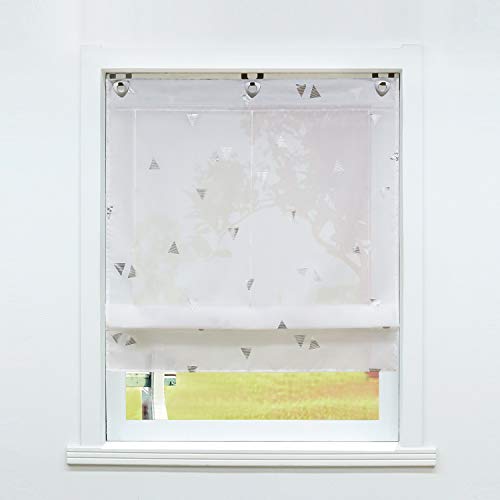 SCHOAL Raffrollo ohne Bohren Raffgardinen mit Ösen Gardinen Modern Ösenrollo Vorhänge Transparent BxH 120x130cm 1 Stück Weiß von SCHOAL