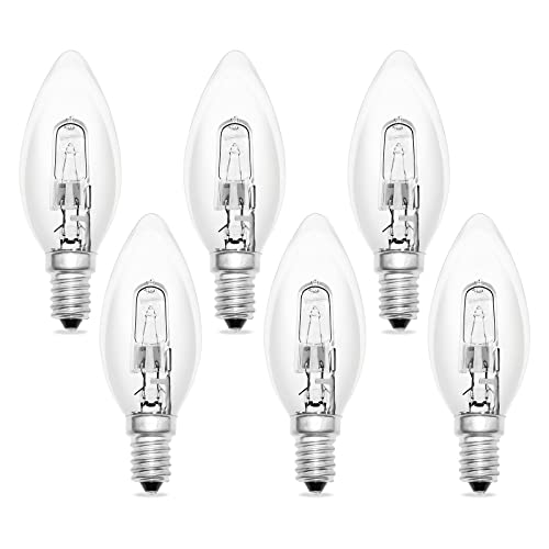 Halogen C35 E14 Kerze 28W 230V Kerzenform Dimmbar, 350LM Warmweiß 2700K, Halogenlampe Klar Kerzenbirnen E14 für Kronleuchter, Wandleuchten, Deckenleuchten, 6 Stück von SCNNC