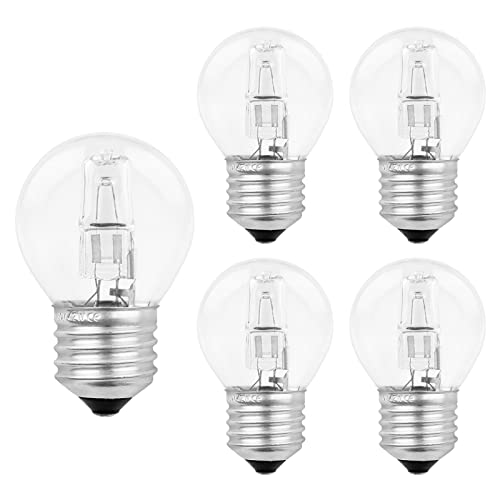 Halogen Leuchtmittel G45 E27 42W Dimmbar, AC 230V, 613LM Warmweiß 2700K, Klar Halogen Leuchtmittel E27 Kugel für Deckenleuchte, Wandlampe, Stehlampe, 5 Stück von SCNNC