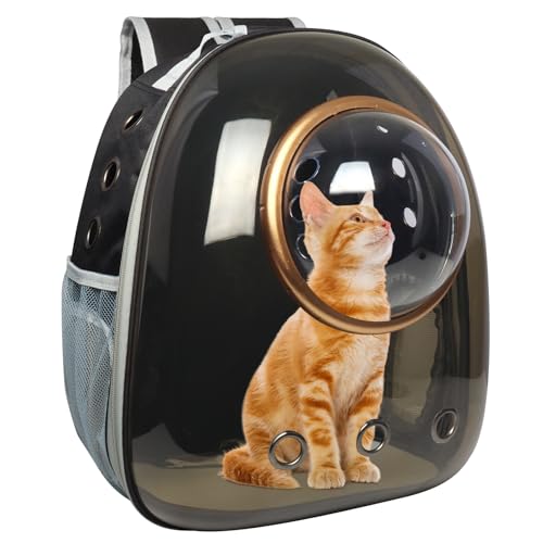 Katzenrucksack Haustier Raumkapsel, Katzen Hunde Rucksack Transparent Atmungsaktive Katzentransportbox, Haustiere Katzen Transporttasche für Wandern und Camping (Schwarz) von SDLDEER
