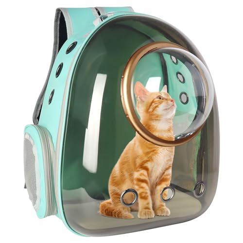 Katzenrucksack Haustier Raumkapsel, Katzen Hunde Rucksack Transparent Atmungsaktive Katzentransportbox, Haustiere Katzen Transporttasche für Wandern und Camping (grün) von SDLDEER