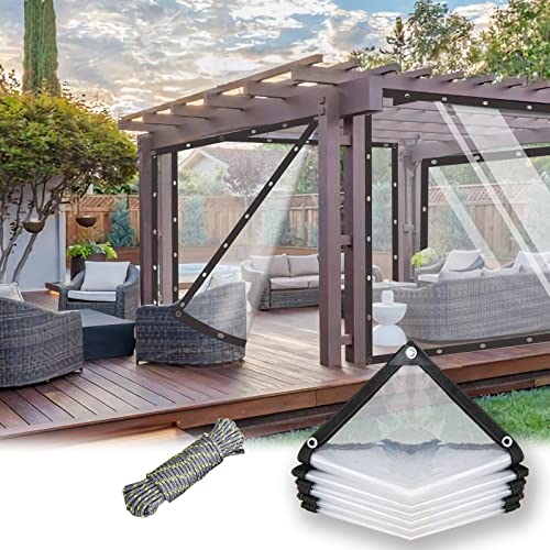 SDLLG Plane transparent Trennvorhänge mit ösen wasserdichte 3x5m Abdeckplane aus PE 0,12mm Klar Regenschutzplane Windschutz Gewächshaus für Pavillons/Pergola/Balkone/Gärten/Garage/Vorbau von SDLLG