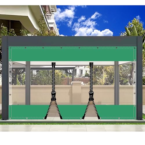 SDLLG Transparent Pavillonplane Gartenplane mit Ösen PVC Winddicht Vorhang 0.5mm Wasserdichter Plane Trennvorhang für Draussen Terrassen Garten Balkon 1x2.2m(HxL) Grün mit 2 Reißverschlüsse von SDLLG