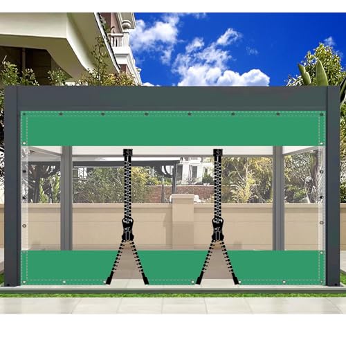 SDLLG Transparent Pavillonplane Gartenplane mit Ösen PVC Winddicht Vorhang 0.5mm Wasserdichter Plane Trennvorhang für Draussen Terrassen Garten Balkon 2.5x2.6m(HxL) Grün mit 2 Reißverschlüsse von SDLLG