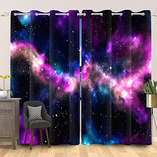 SDOTPMT 117x138cm Galaxis Fenstervorhang Weltraum Lila Sternenklar Nacht Himmel Fenstervorhänge Universum Planet Blickdichte Vorhänge für Schlafzimmer Thermisch isoliert Vorhang, 2 Stücke von SDOTPMT